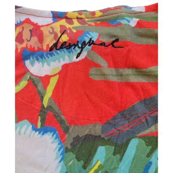 Desigual Bold Floral Asymmetrical Emilio Tunic T-Shirt Top Artsy Boho Size Small - Picture 5 of 6